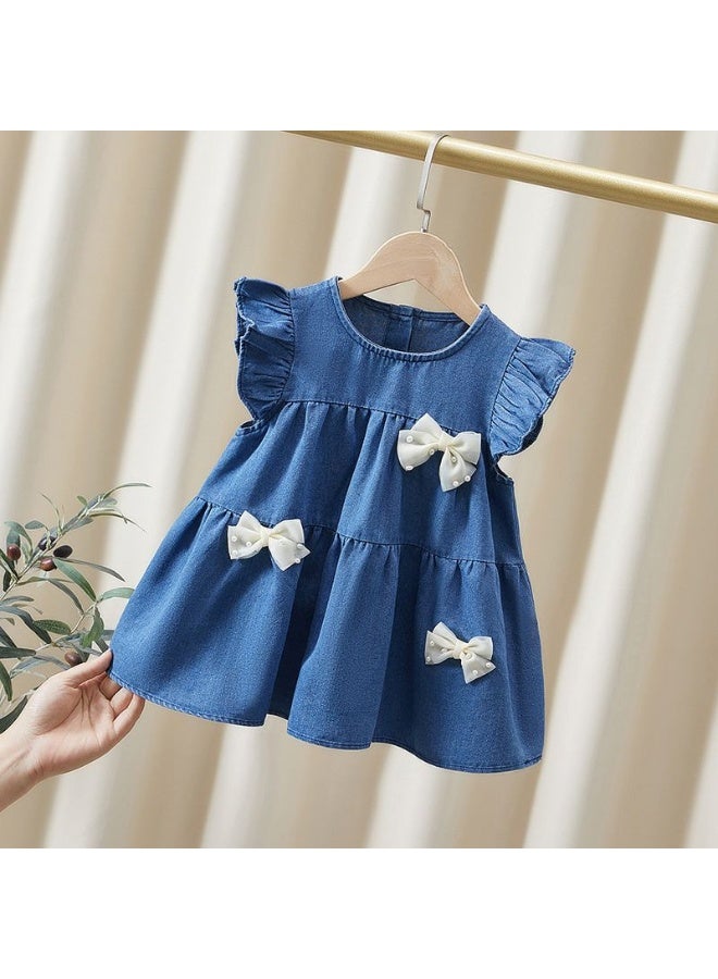 Girls' Denim Sleeveless Dress with Flare Skirt -Casual Jean Dress for Toddlers, Cute Ruffled Hem & Comfortable Stretch Fit, Summer Kids' Fashion Outfit